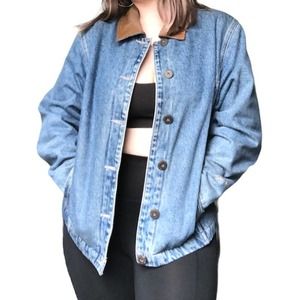 Vintage Woolrich Denim Leather Collar Jean Jacket